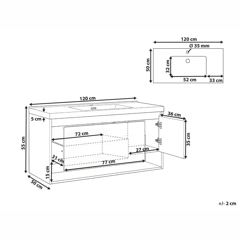 UMAYO - Wandgemonteerd meubel met wasbak - Lichtbruin - 120 cm - MDF
