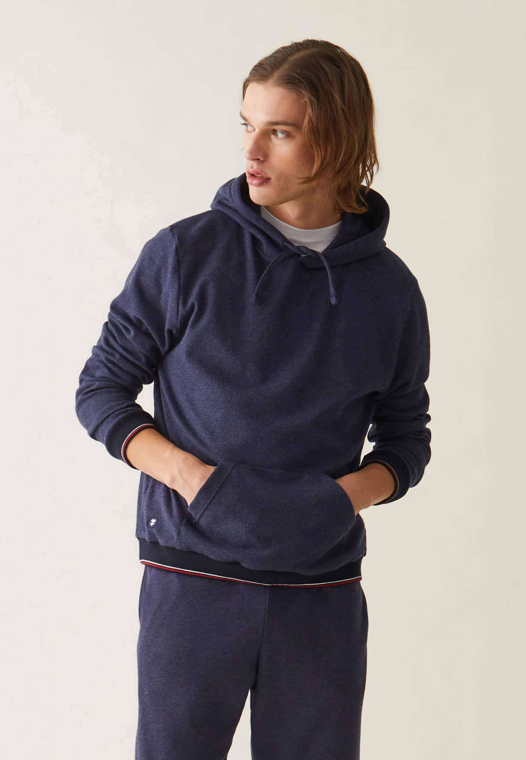 Sweat-shirt à capuche en piqué recyclé double face-Lazlo Marine