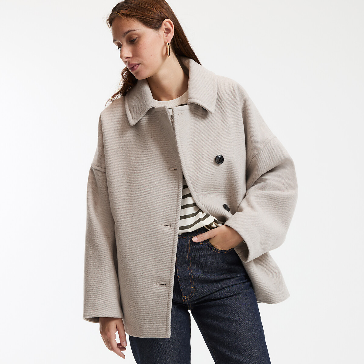 COLEÇÃO LA REDOUTE<br>Casaco curto oversized com fecho de botão