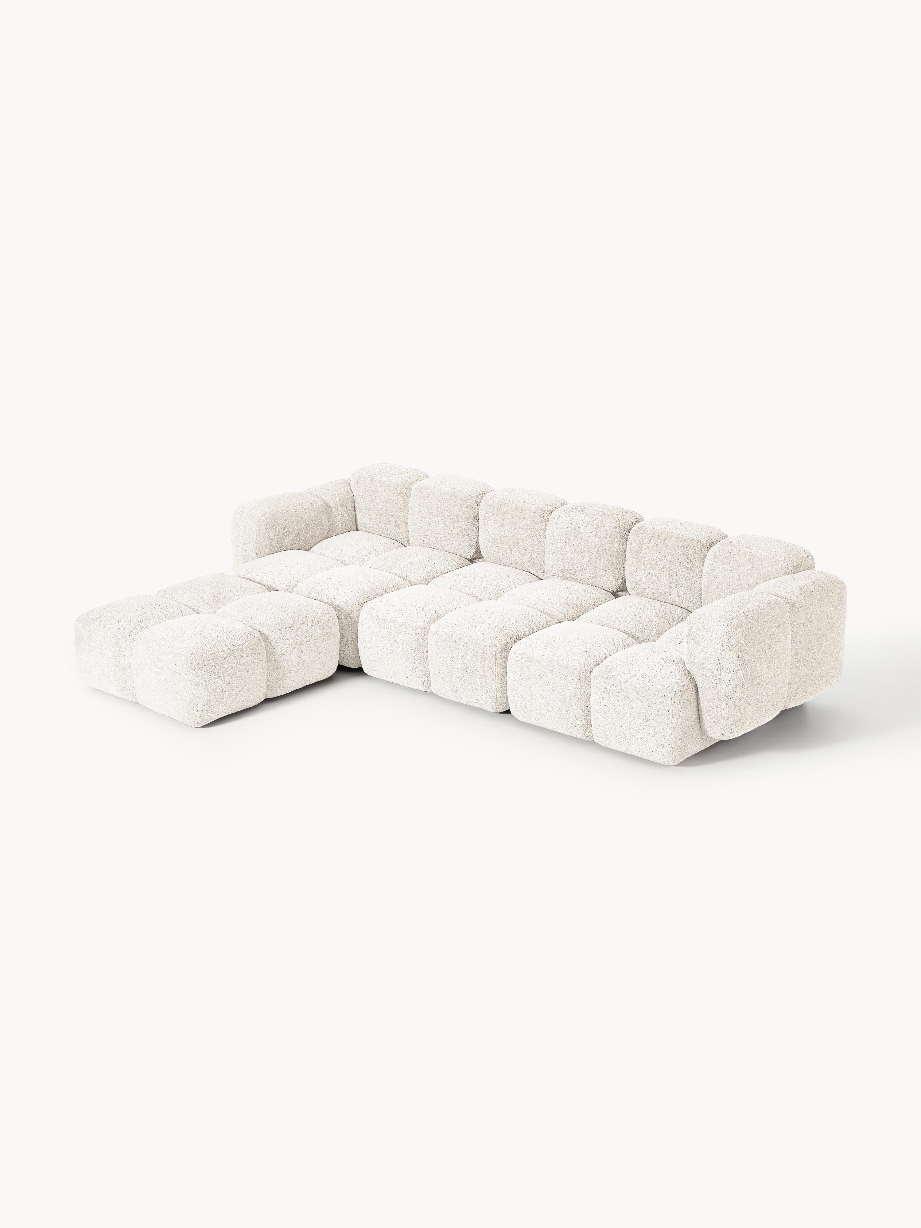 Modulaire bank Tayla (4-zits) van teddy bouclé met poef (links/rechts)