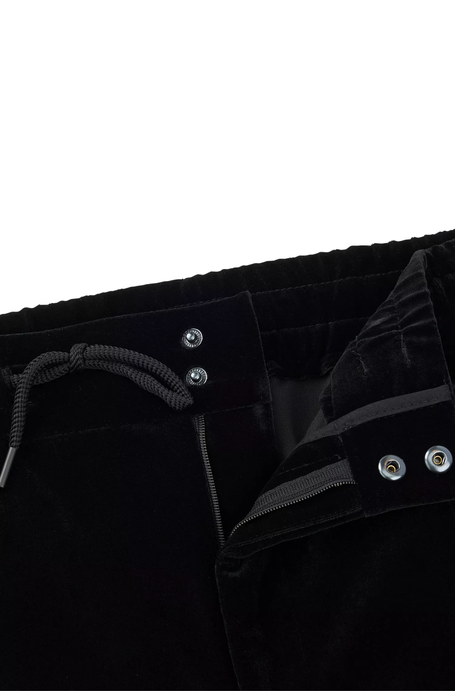 Calças HUGO vermelhas de corte slim em veludo jersey com cintura ajustável por cordão.