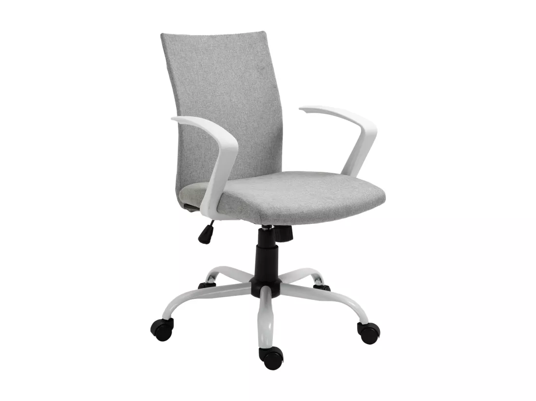 Chaise de bureau ergonomique hauteur réglable pivotante 360° piètement acier blanc lin gris clair