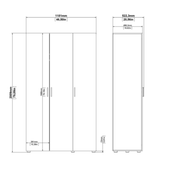 Kledingkast Pisa 3 deurs wit houtnerf 200x118x50 cm