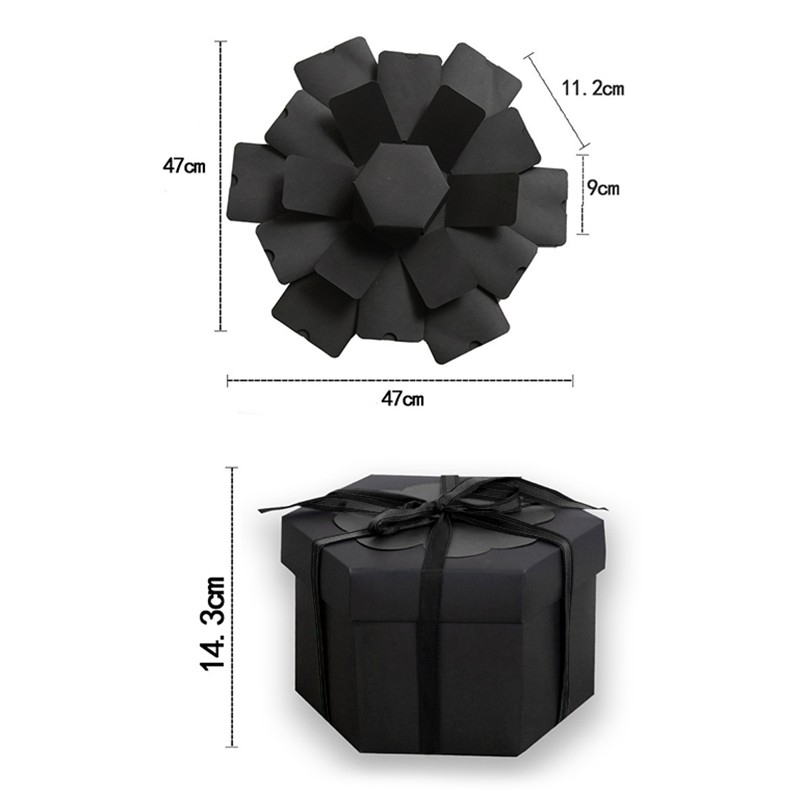 Foto Bastel Geschenk Box Handmade Schachtel DIY Hexagon Überraschungsbox - Schwarz