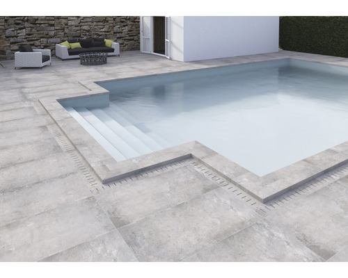 FLAIRSTONE Zwembadrand, zwembadrandsteen, Loft Grey, buitenhoekstuk 90° grijs, 60 x 15 x 5 cm