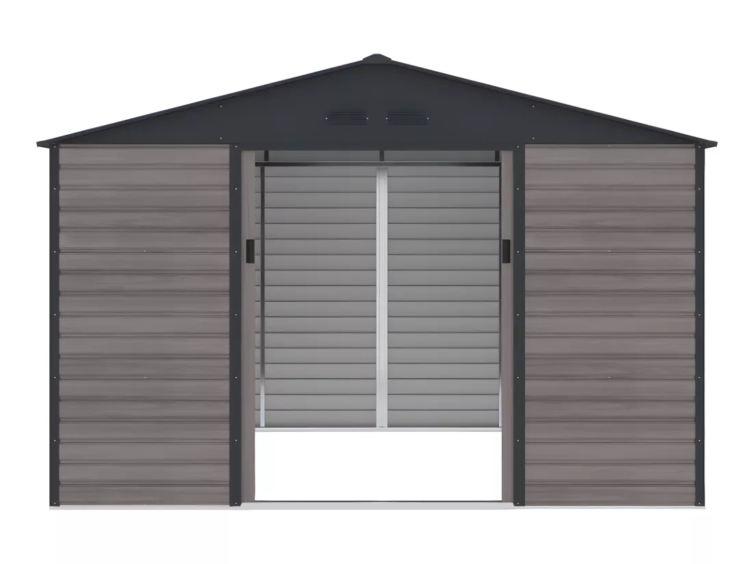 Abri de jardin métal en acier galvanisé effet bois gris 10,98 m² - ADELMO