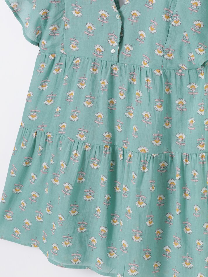 Vestido curto estampado - Azul-petróleo