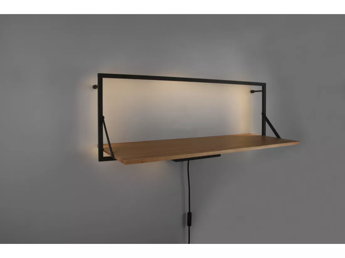 Leonie - Étagère murale avec bande LED - Naturel/Noir - 30x90cm
