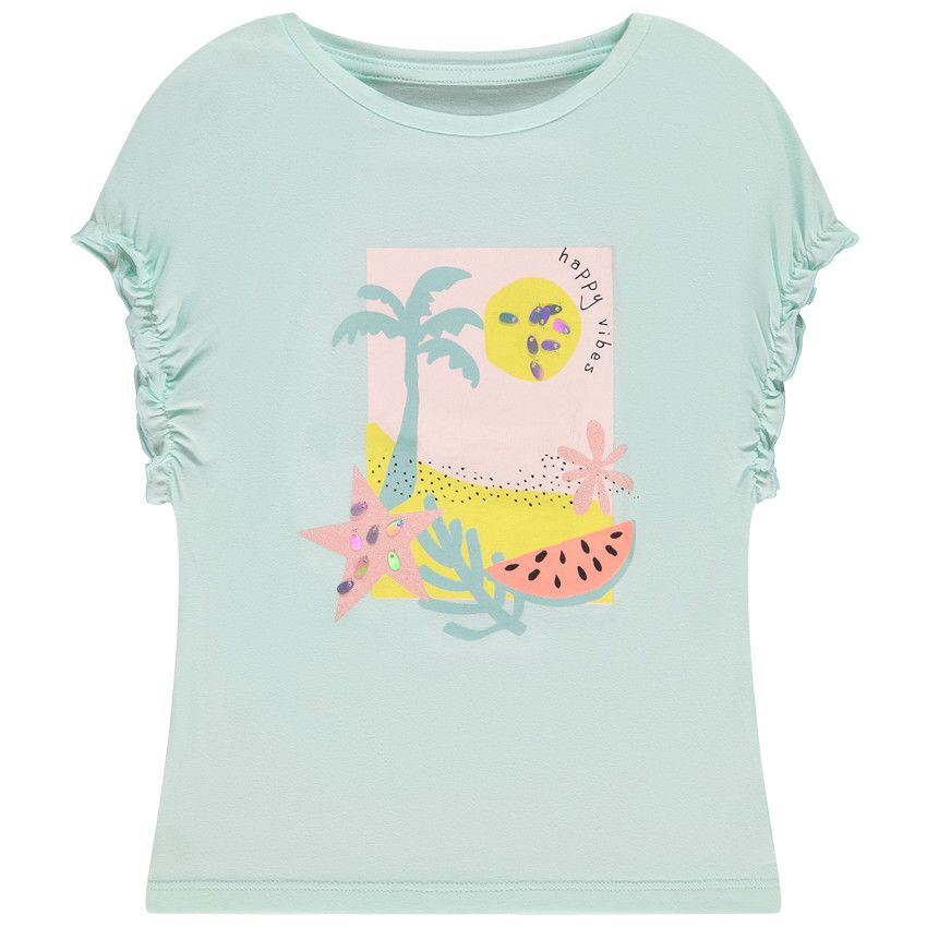 T-shirt manches courtes élastiquées avec print fantaisie pour fille - Bleu