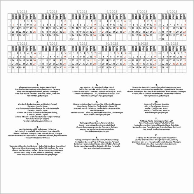 Wandkalender - 2025 - Traumwege Trails