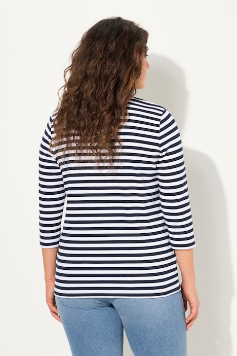 Shirt, Ringel, Rippjersey, Rundhals, 3/4-Arm