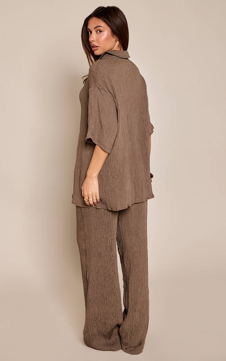 Marron Foncé Pantalon Large Texturé Tissé À Cordon De Serrage Ensemble Coordonné