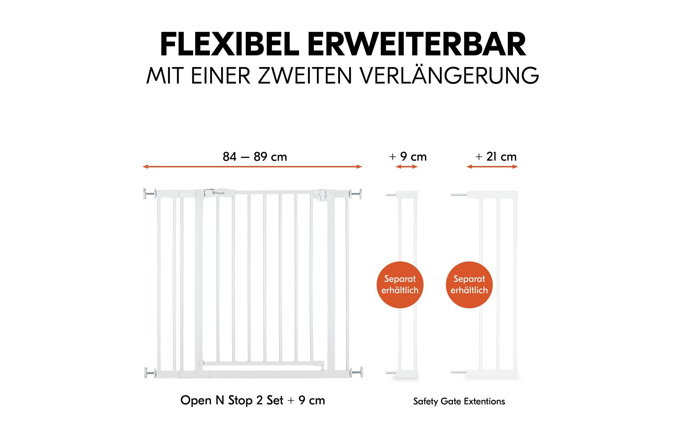 Türschutzgitter Open N Stop 2 Set +9 cm WeissPraktisches, manuell schliessendes Tür- und Treppenschutzgitter-Set