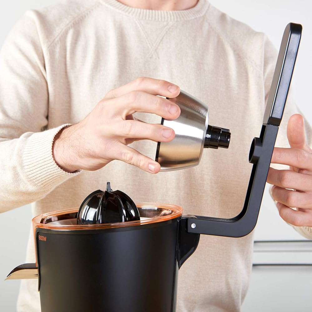 Taurus Easy Press 600 - Presse agrumes électrique levier professionnel 600W, Moteur à courant alternatif, 2 cônes pour tous les agrumes, 650ml, Filtre en inox, Amovible, Noir : Cuisine et Maison