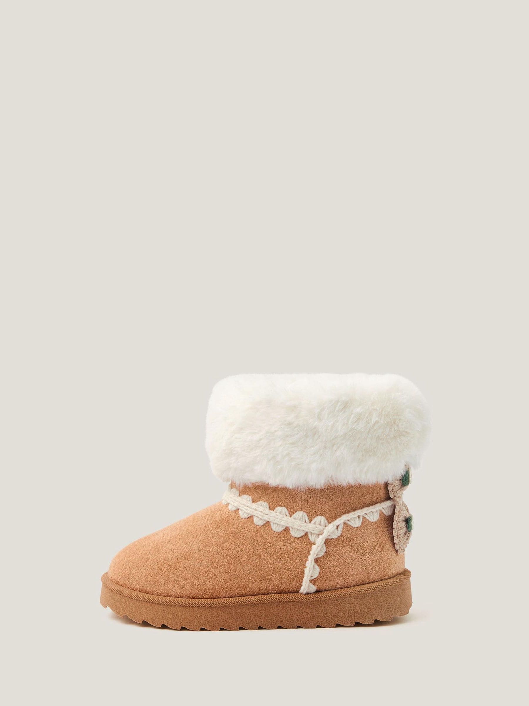 Monsoon Crochet Bow Fluffy Ankle Boots