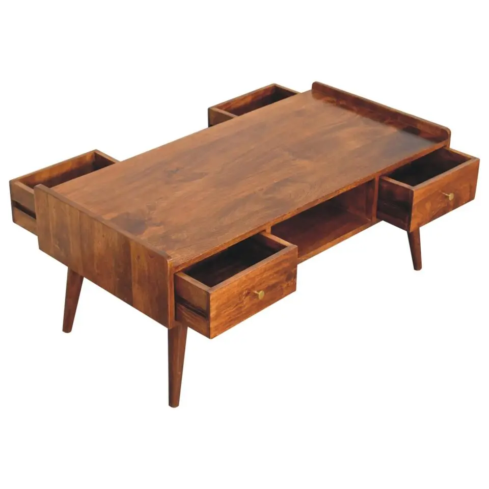 Artisan Furniture Massief Houten TV Meubel, 4 Laden en 1 Plank, Donkerbruin