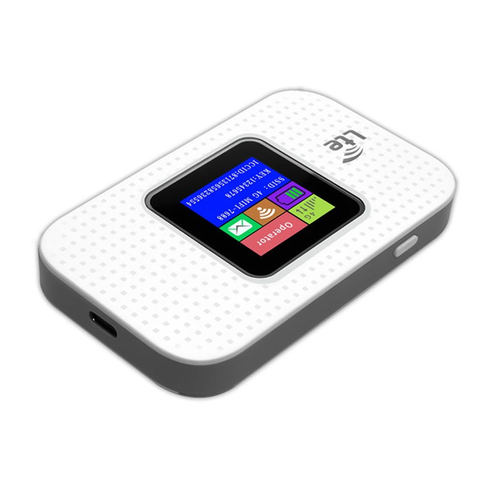 (300 Mbit/s) Portabler Mobiler Hotspot 4G / 3G / LTE WLAN WiFi Router mit Farb Display   Micro SIM Karten Slot und integrierter Akku 3000mAh - Weiss