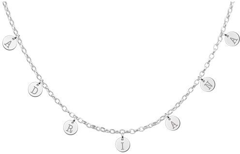 Zilveren naamketting met ronde letter bedels