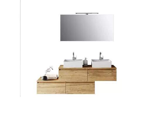 Ensemble de salle de bain double vasque 8 pièces ASTRA chêne miel