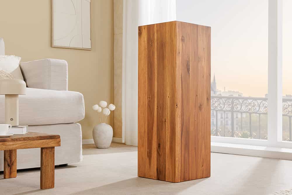 Massivholz Dekosäule COLUMNA 75cm braun Akazie Beistelltisch