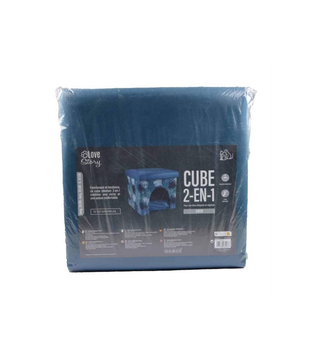 Paris Prix - Niche Cube 2 En 1 Pour Animaux eden 35cm Bleu