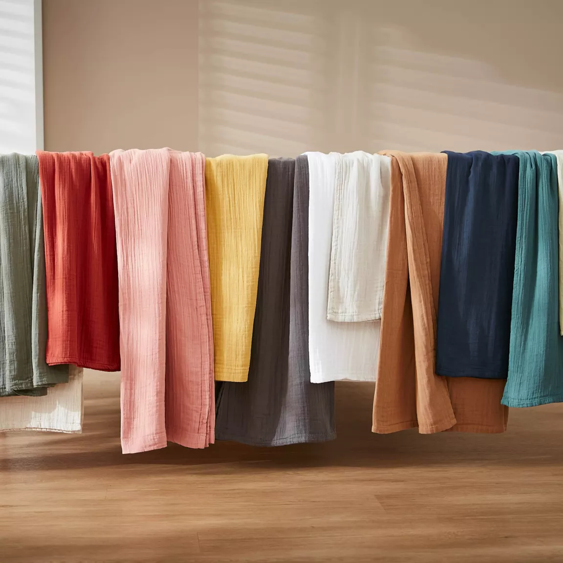 Rideau gaze de coton ajustable (180 x max 300 cm) Gaïa Ficelle