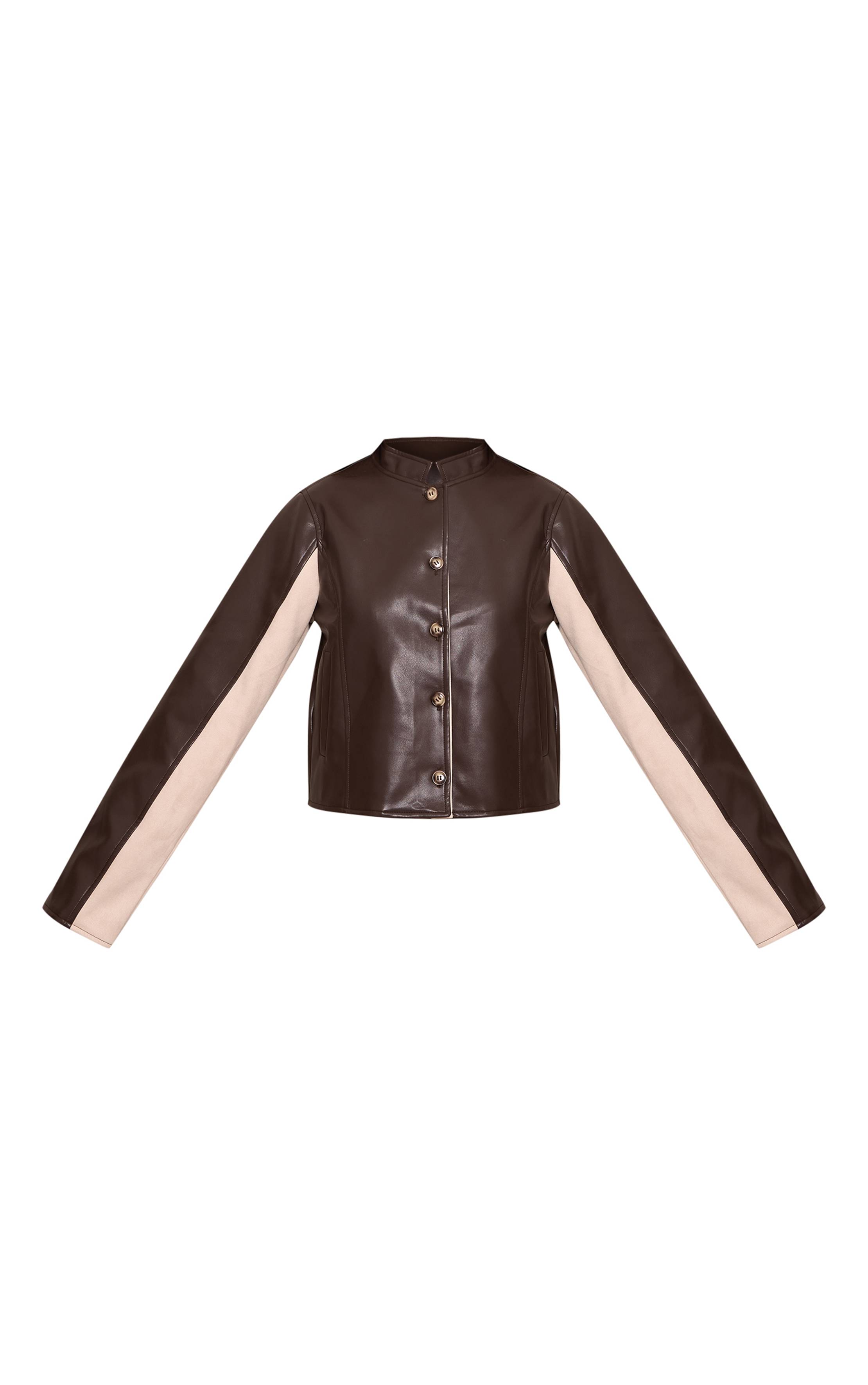Chocolat Veste Ajustée À Empiècements En Synthétiquecuir Petite