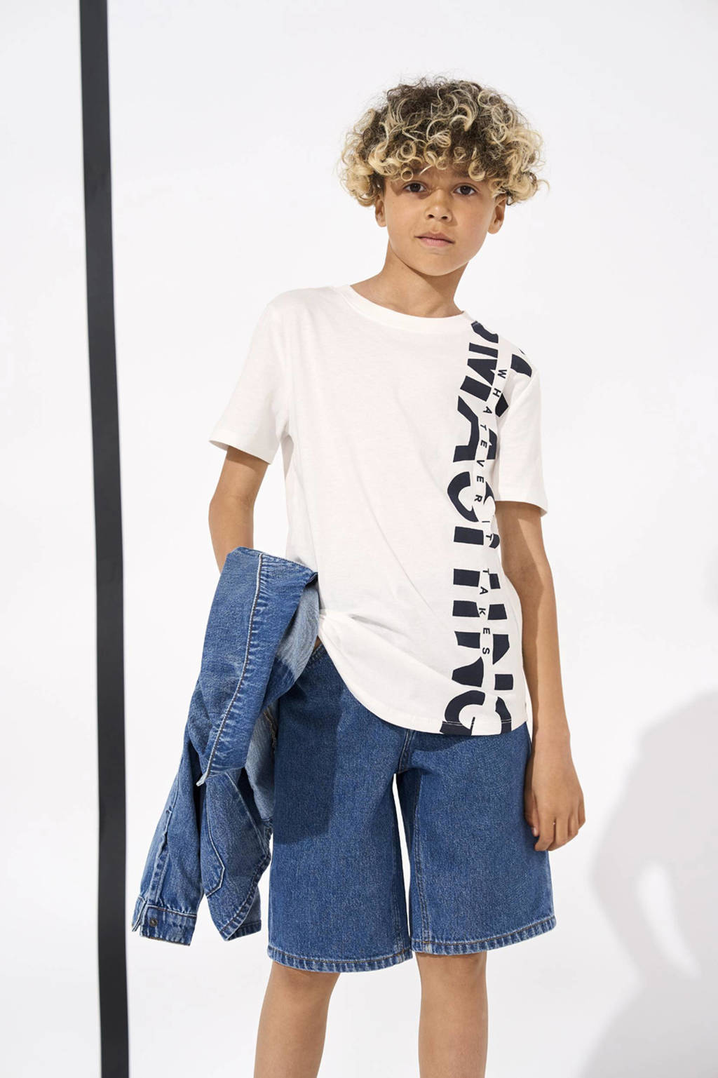 ONLY T-shirt KOBERIC met tekst wit/donkerblauw