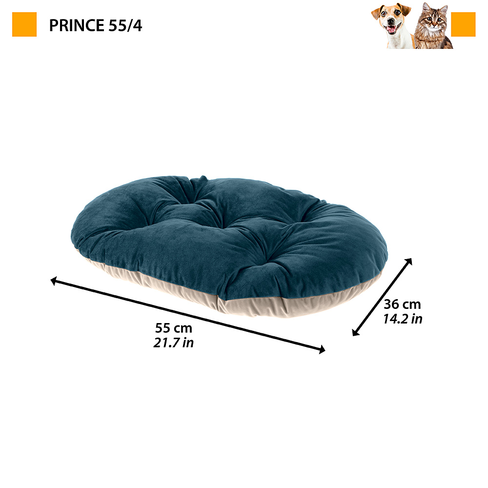 Ferplast coussin pour chiens et chats prince 55/4, petit lit rembourré pour animaux, double-face, 55x36 cm, bleu