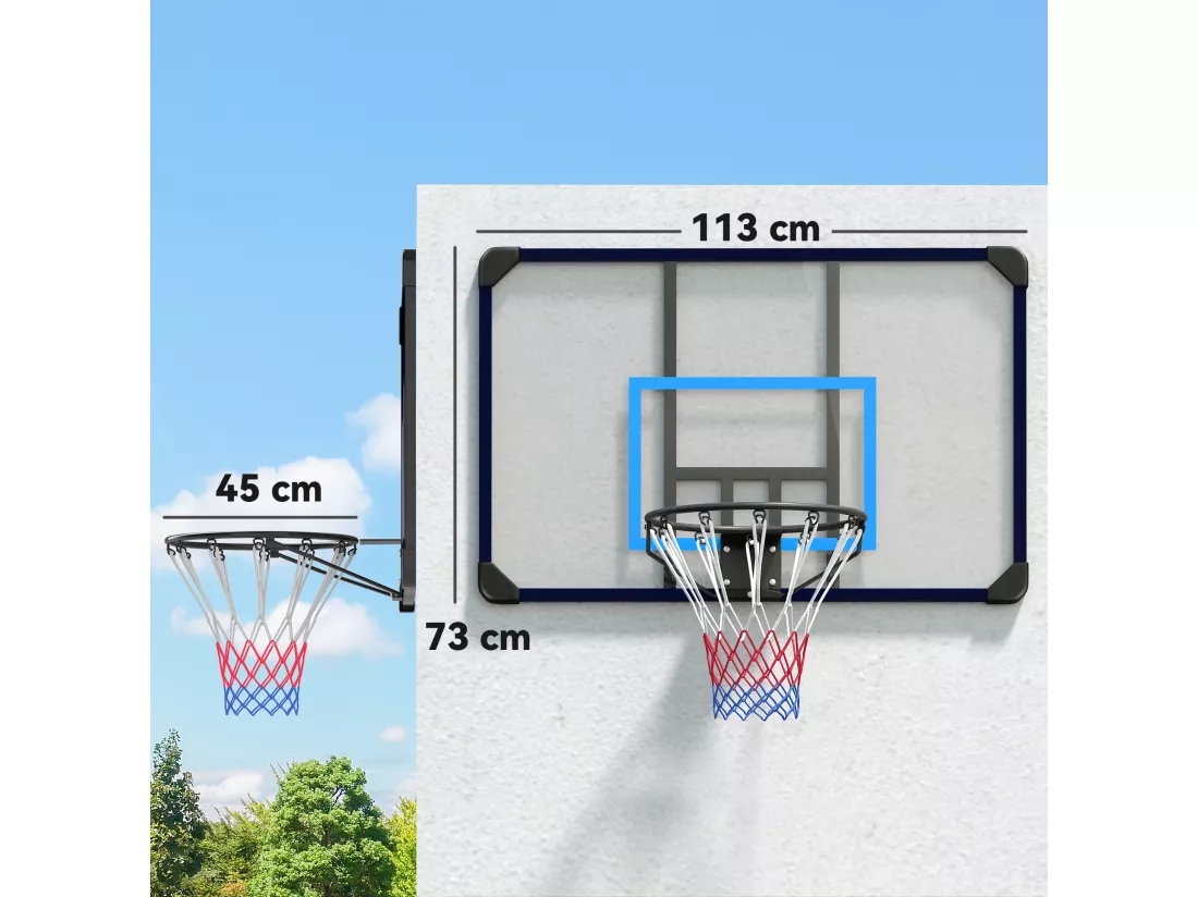 Panier de basket-ball mural - panneau de basket à accrocher - visserie incluse - acier PC bleu noir