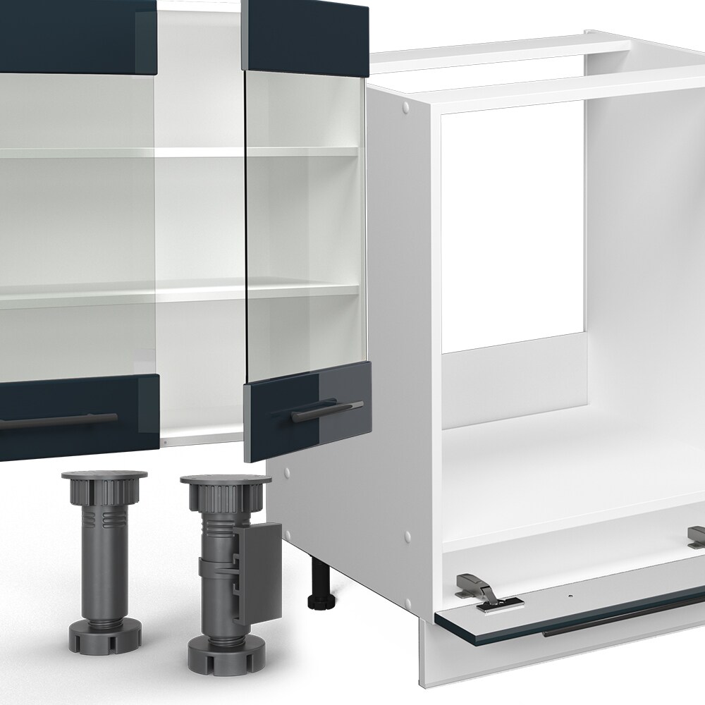 Vicco Küchenzeile Fame-Line Weiß Dunkelblau Hochglanz 355 cm mit Arbeitsplatte Anthrazit
