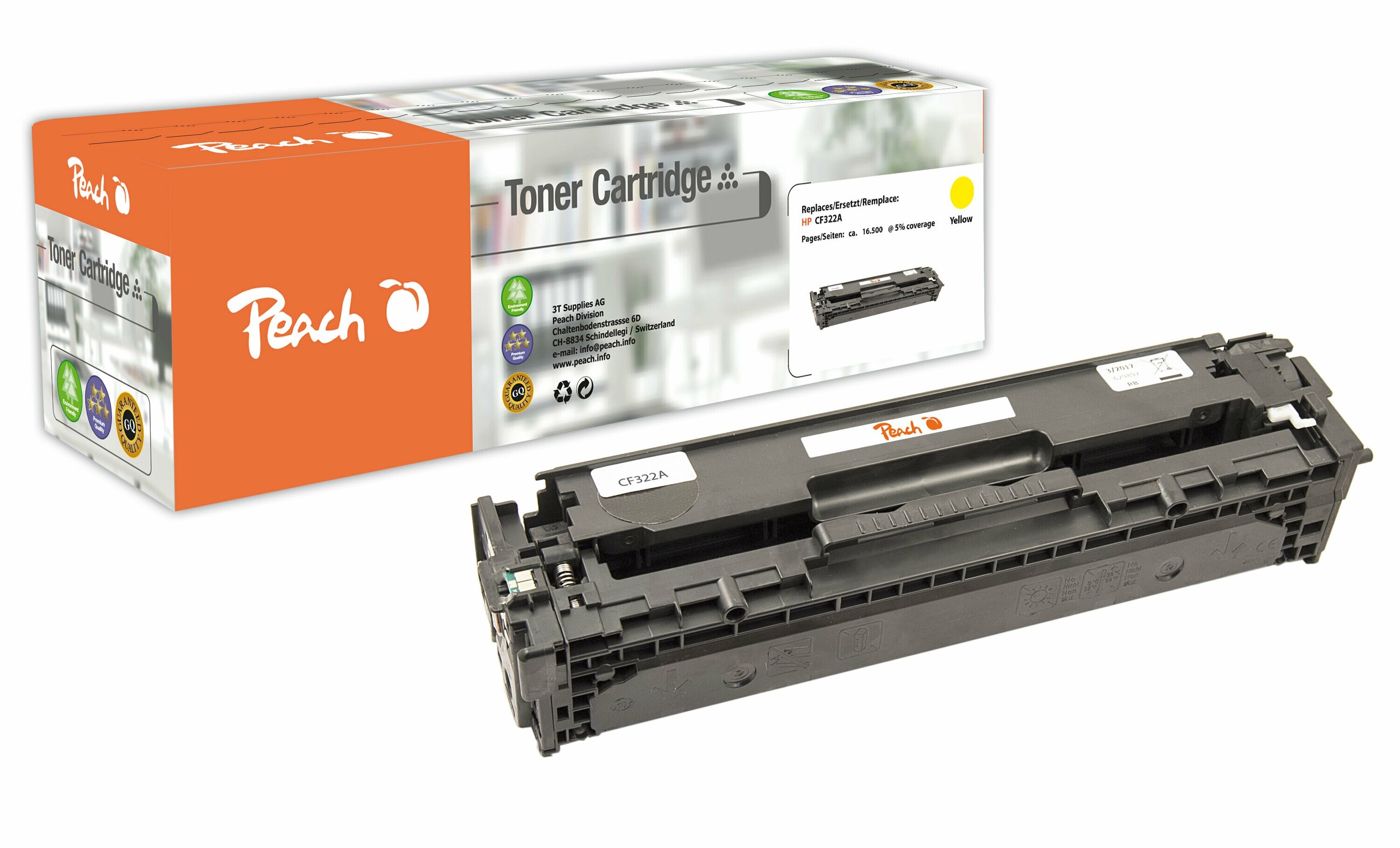 Peach HP 653 AY Toner ye ersetzt HP No. 653A Y, CF322A für z.B. HP Color LaserJet Enterprise Flow MFP M 680 z (wiederaufbereitet)
