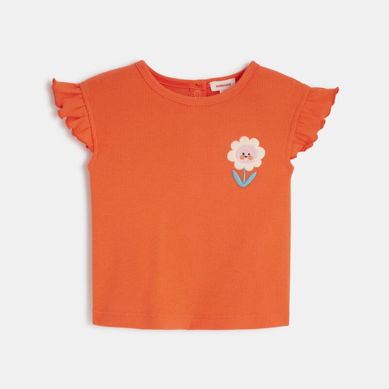 T-shirt bébé fille rouge à motif fleur Catimini Orange