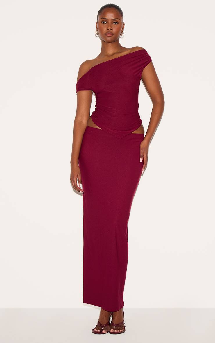 Rouge Bordeaux Jupe Longue Taille Mi-haute Toucher Doux