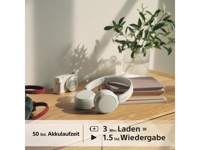 Sony Wireless Over-Ear-Kopfhörer WH-CH520 Weiss Kabelloser Bluetooth-Kopfhörer mit 50 Stunden Akkulaufzeit