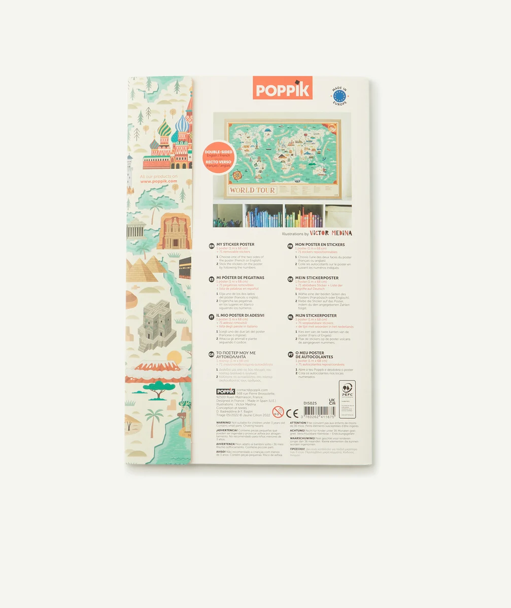 POPPIKPOSTER AVEC STICKERS SUR LE TOUR DU MONDE 7-12 ANS