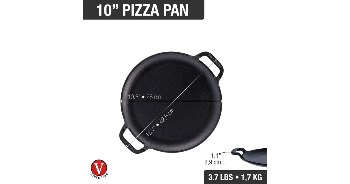 VictoriaPizzapan met twee handgrepen 25 cm, Seasoned bak-/braadpan  (Zwart, Color packaging)
