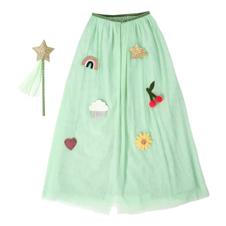 Meri Meri Cape Spring en tulle et sa baguette étoile | Vert Menthe
