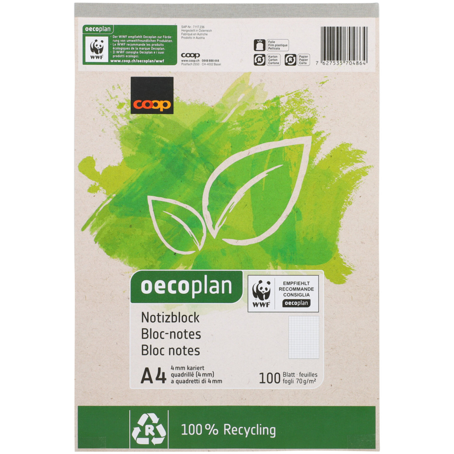 Oecoplan Notizblock A4 100 Blatt