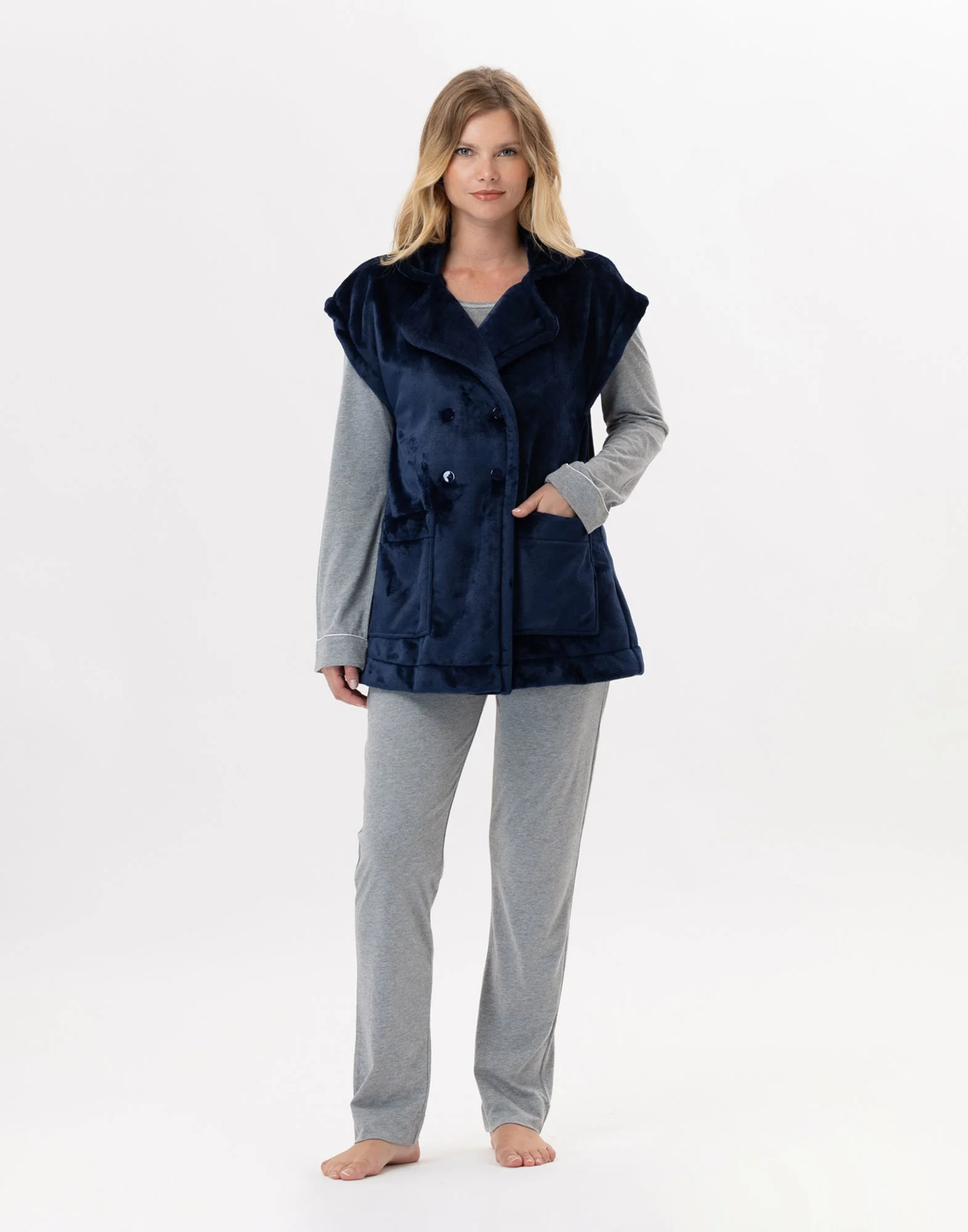 ESSENTIEL 876 - Veste en peluche flanelle | Bleu