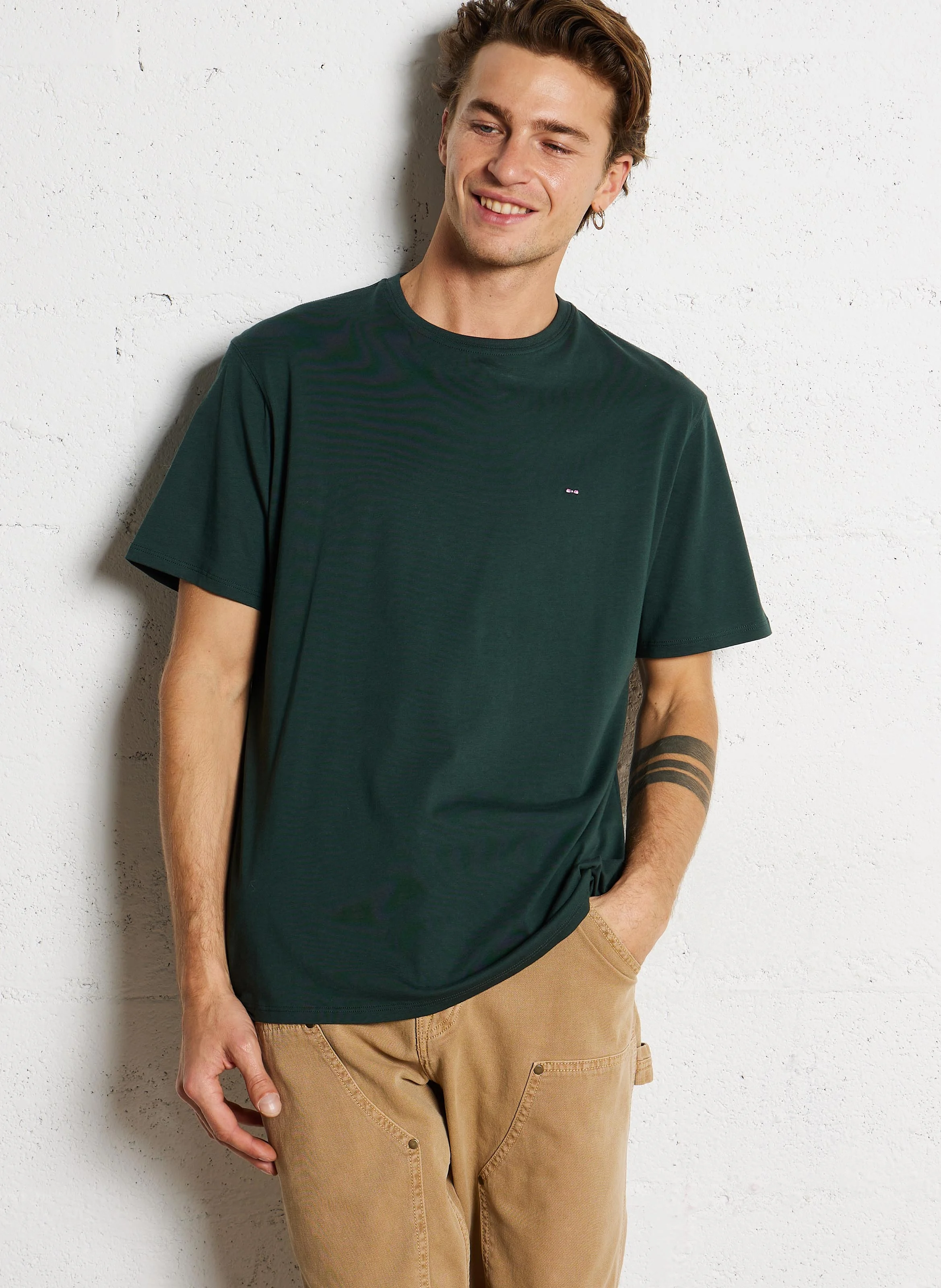 Tee-shirt col rond ample en coton | Vert