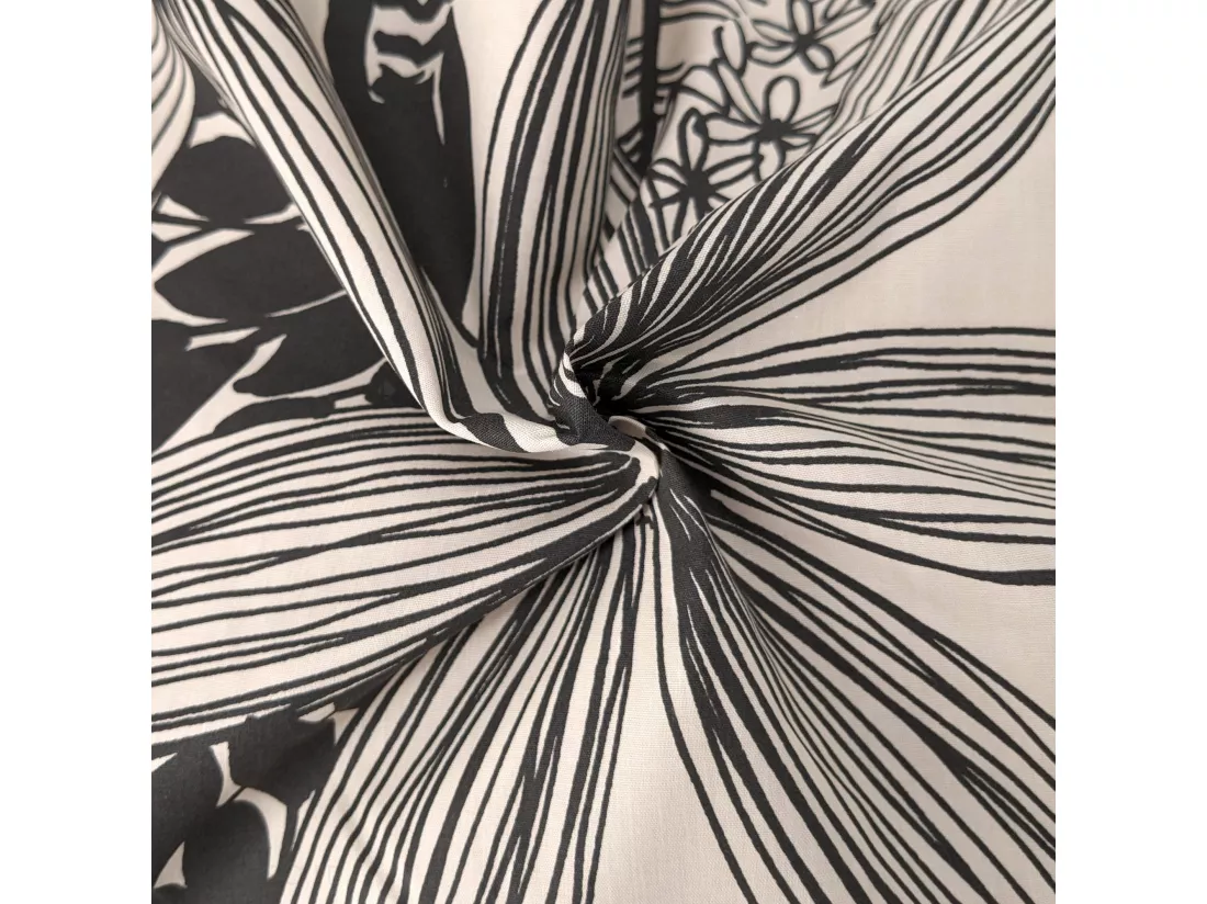 Drap plat 280x325 cm percale de coton ALBA beige/noir