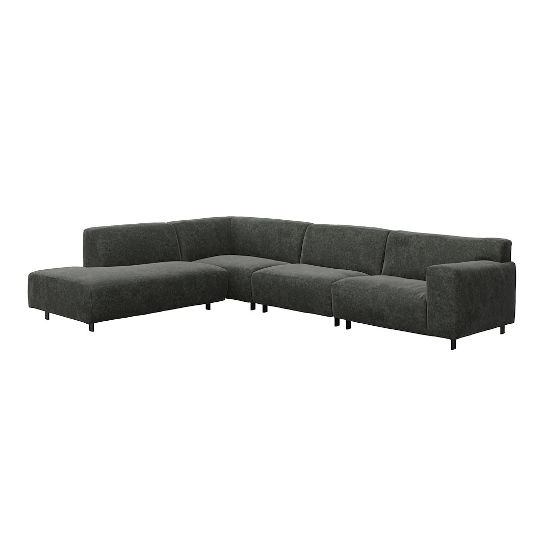 Vesta hjørnesofa 3-seter med åpen ende venstre, Big hjørnemodul, Tekstil Eros Antracit, standardsøm, sort metallben 10 cm, Comfort CM