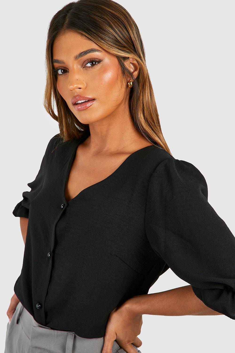 boohoo Chemisier à manches bouffantes martelé boutonné sur le devant