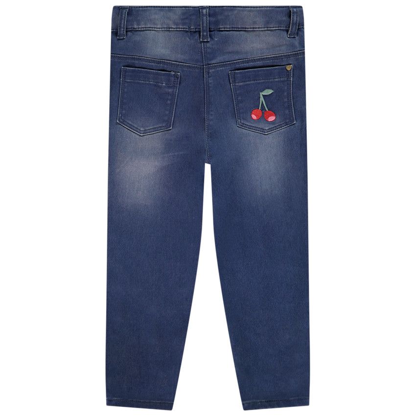Jean slim en denim like avec broderies cerises pour bébé fille - Bleu