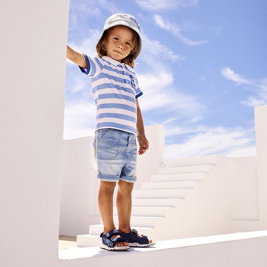 Bermuda effet jean à poche printée pour bébé garçon - Bleu