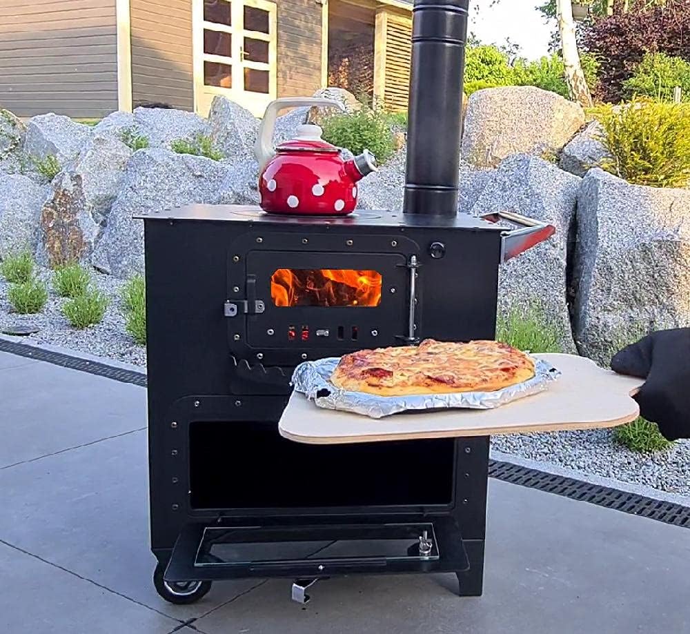 Outdoor Küchenofen Garten-Herd Gartenküche ELISE Pizzaofen Zeltofen Schwarz - Holz - Stahl und Gusseisen - Ofen - Gartenherd