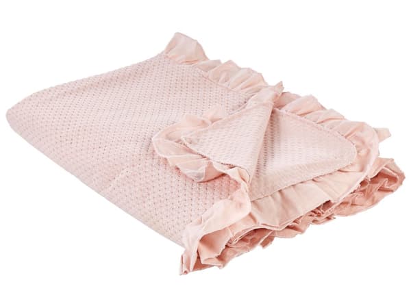 Sengeteppe Pastellrosa Bomull 220 x 200 cm med Volang Dekorativt Pledd Sengetøy Soverom