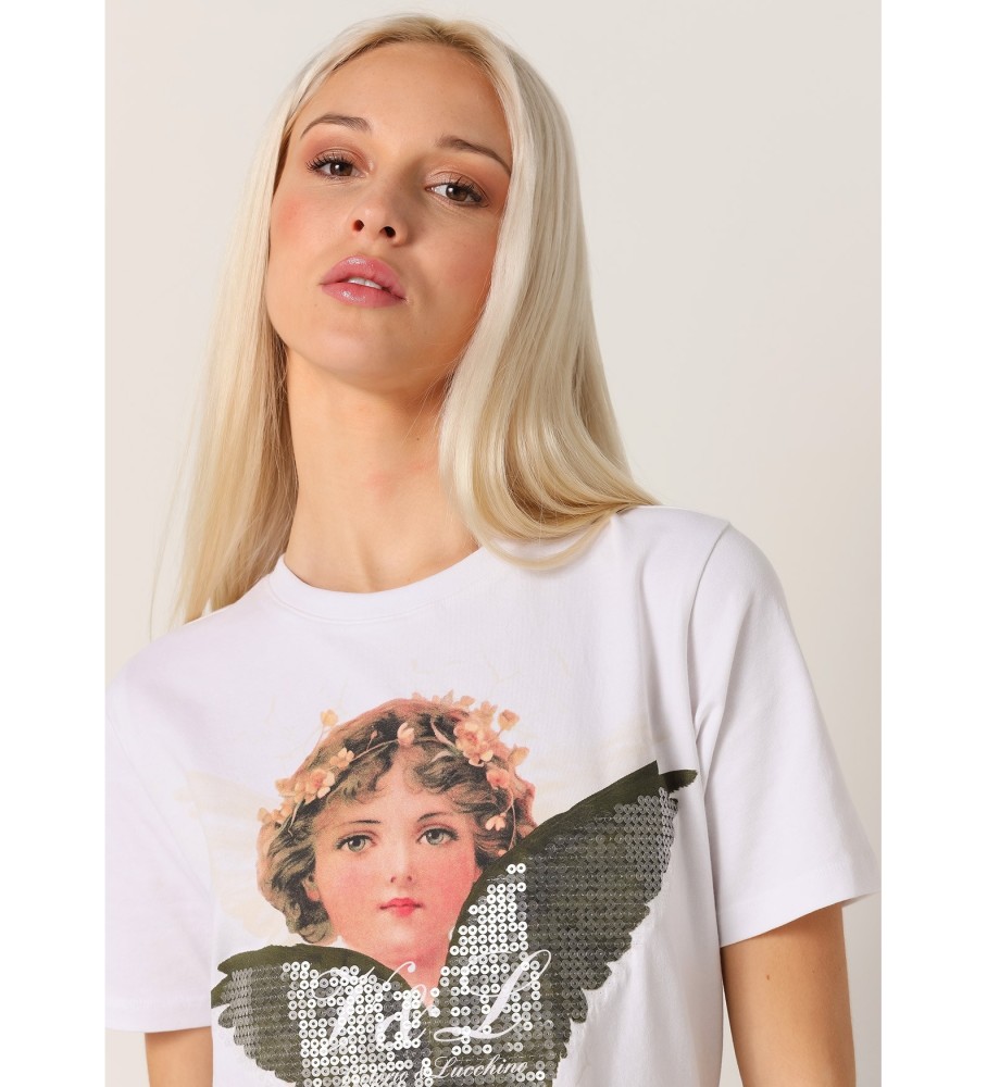 Victorio & Lucchino, Camiseta V&L de Manga Curta com Lantejoulas de Anjo Branca