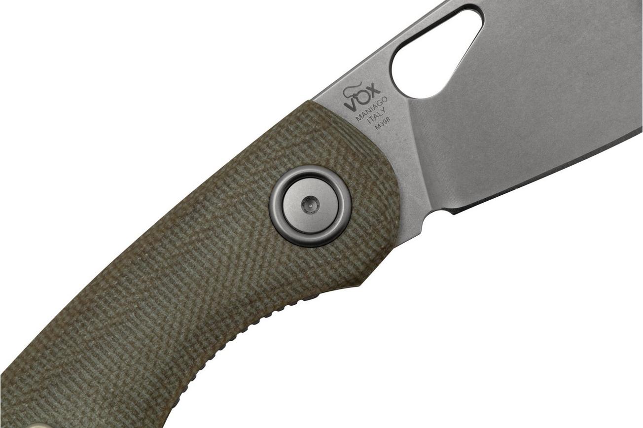 Fox Chilin FX-530-MOD Stonewashed M398, OD Green Micarta zakmes, Jesper Voxnaes design